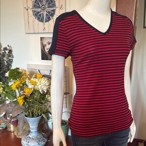 NWT chaps size small Red and Blue Striped V-Neck Women's Top